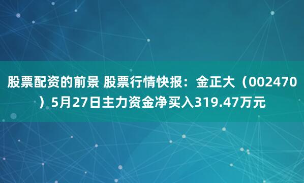 股票配资的前景 股票行情快报：金正大（002470）5月27日主力资金净买入319.47万元