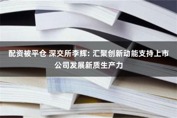 配资被平仓 深交所李辉: 汇聚创新动能支持上市公司发展新质生产力