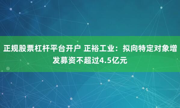 正规股票杠杆平台开户 正裕工业：拟向特定对象增发募资不超过4.5亿元